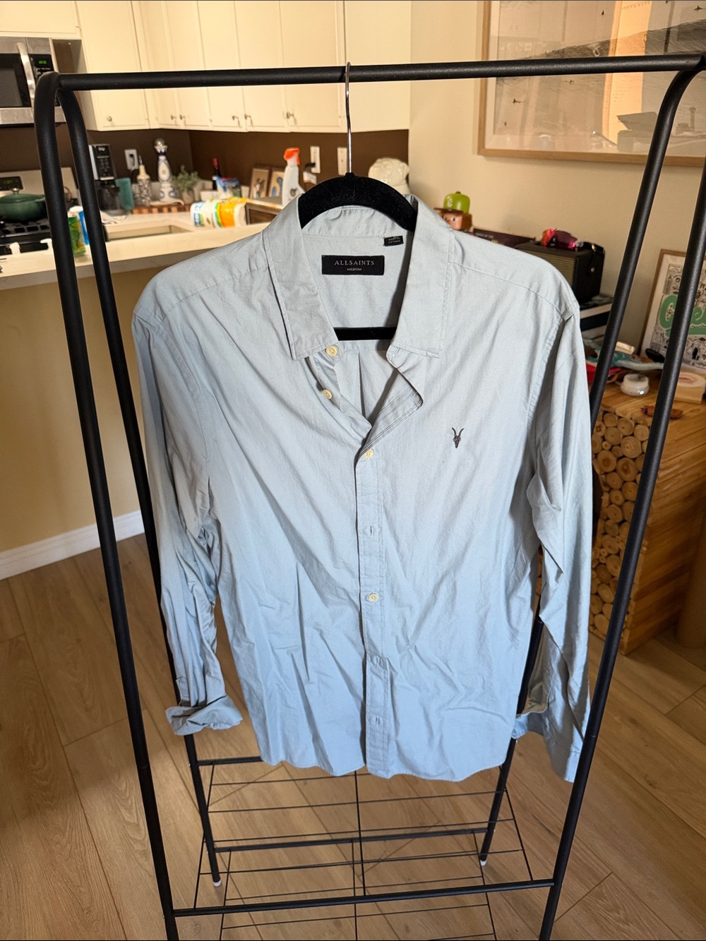 ALLSaints Sage Green 100% Cotton Ramskull Slim Fit Shirt Medium Worn Once
